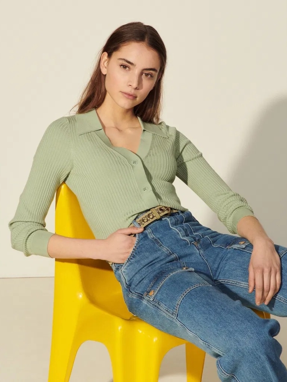 SANDRO Ribbed Cardigan With Polo Collar - Picture 4 of 13
